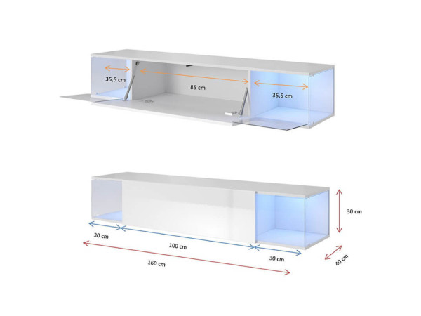 SKY CAMA MEBLE Тумба ТВ навесная белый / белый глянец
