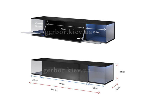 SKY CAMA MEBLE Тумба ТВ навесная черный / черный глянец