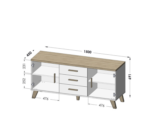 LOTTA CAMA MEBLE Комод 150 2D3S дуб вотан