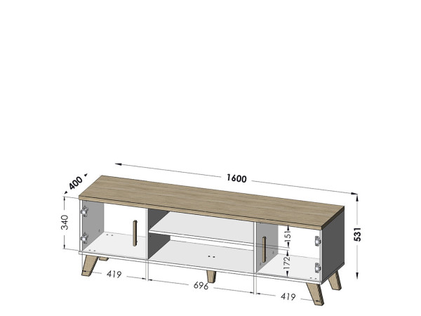 LOTTA CAMA MEBLE Тумба ТВ 160 2D2K дуб вотан