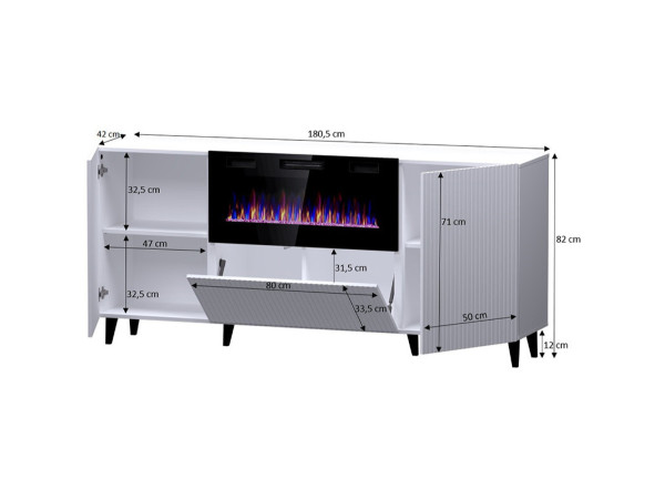 PAFOS 180 EF CAMA MEBLE Комод чорний / чорний камін / золоті ніжки