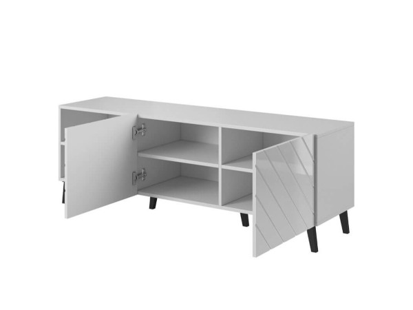 ABETO 150 CAMA MEBLE Тумба ТВ білий / білий глянець / чорні металеві ніжки