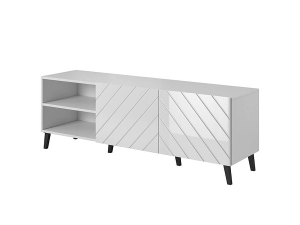ABETO 150 CAMA MEBLE Тумба ТВ білий / білий глянець / чорні металеві ніжки