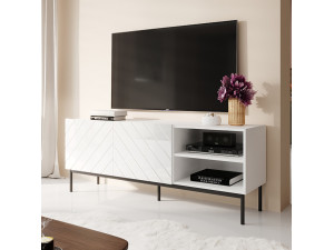 ABETO 150 CAMA MEBLE Тумба ТВ білий / білий глянець / чорні металеві ніжки