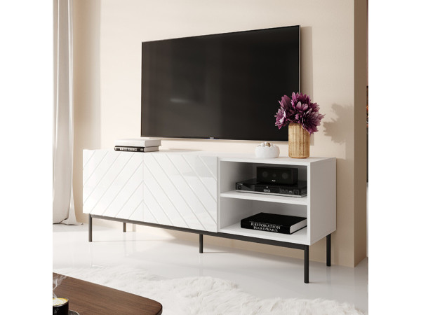 ABETO 150 CAMA MEBLE Тумба ТВ білий / білий глянець / чорні металеві ніжки