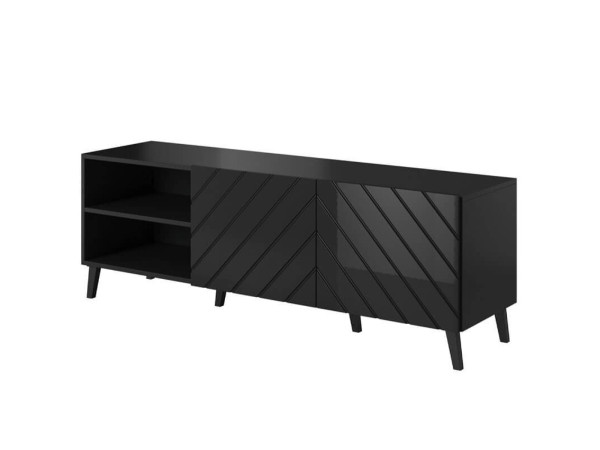 ABETO 150 CAMA MEBLE Тумба ТВ чорний / чорний глянець / золоті металеві ніжки