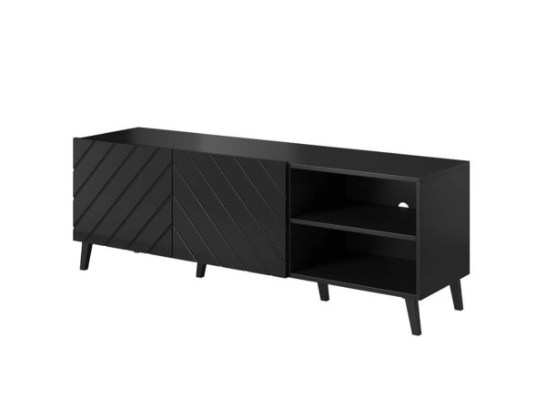 ABETO 150 CAMA MEBLE Тумба ТВ чорний / чорний глянець / золоті металеві ніжки