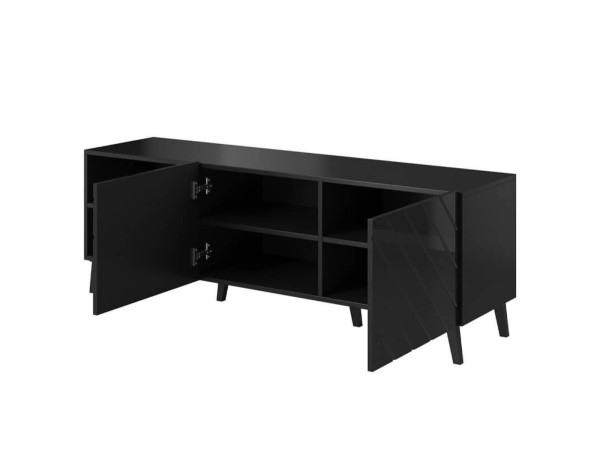 ABETO 150 CAMA MEBLE Тумба ТВ чорний / чорний глянець / золоті металеві ніжки