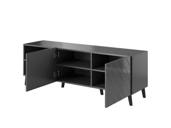 ABETO 150 CAMA MEBLE Тумба ТВ графіт / графіт глянець / чорні металеві ніжки