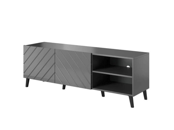 ABETO 150 CAMA MEBLE Тумба ТВ графіт / графіт глянець / чорні металеві ніжки