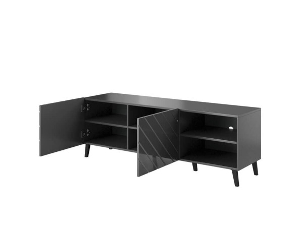 ABETO 150 CAMA MEBLE Тумба ТВ графіт / графіт глянець / чорні металеві ніжки