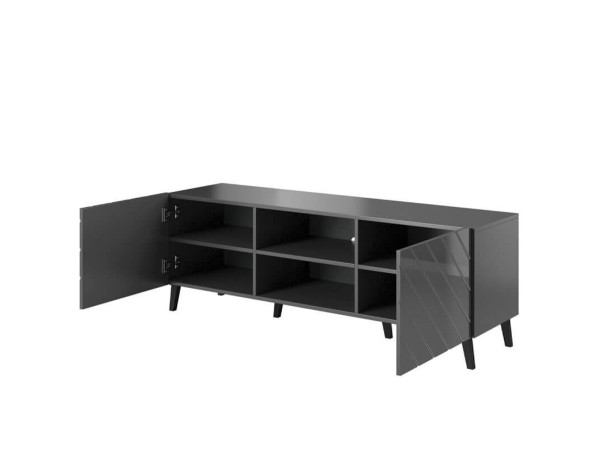 ABETO 150 CAMA MEBLE Тумба ТВ графіт / графіт глянець / чорні металеві ніжки