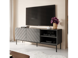 ABETO 150 CAMA MEBLE Тумба ТВ графіт / графіт глянець / чорні металеві ніжки