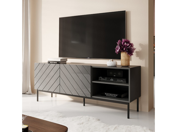 ABETO 150 CAMA MEBLE Тумба ТВ графіт / графіт глянець / чорні металеві ніжки