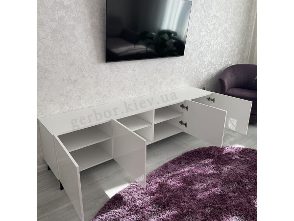 ABETO 200 CAMA MEBLE Тумба ТВ білий / білий глянець / чорні металеві ніжки