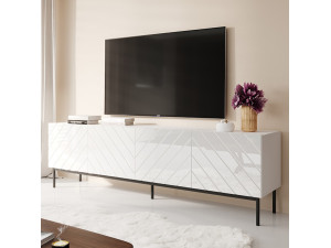 ABETO 200 CAMA MEBLE Тумба ТВ білий / білий глянець / чорні металеві ніжки