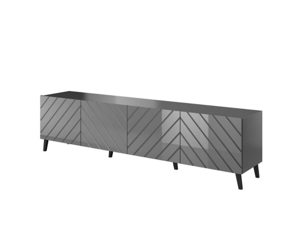 ABETO 200 CAMA MEBLE Тумба ТВ графіт / графіт глянець / чорні металеві ніжки