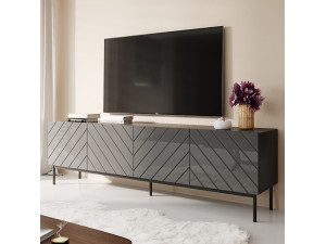 ABETO 200 CAMA MEBLE Тумба ТВ графіт / графіт глянець / чорні металеві ніжки