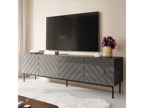 ABETO 200 CAMA MEBLE Тумба ТВ графіт / графіт глянець / чорні металеві ніжки
