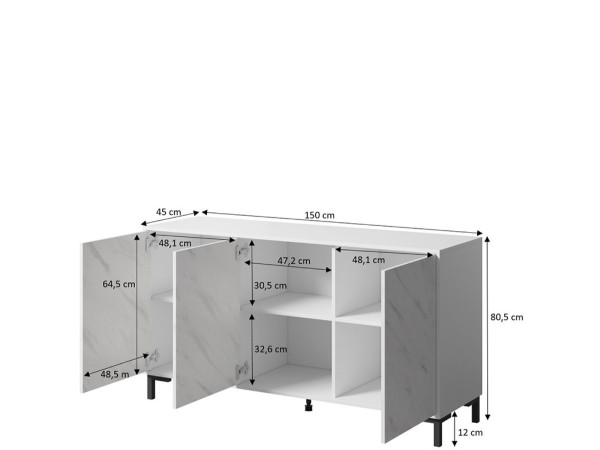 MARMO 150 3D CAMA MEBLE Комод чорний / чорний мармур