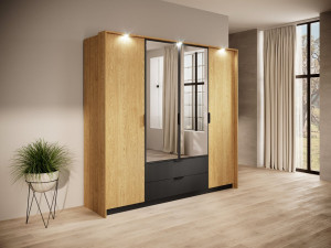 Шафа для одягу Perfect Home Балтик / Baltic 4D2S/220 4-дверна з дзеркалом Дуб балтик/чорний