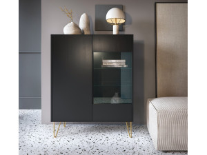 Вітрина Perfect Home Гармоні / Harmony 2-дверна з золотими ніжками WT97 Чорний/чорний мармур роял