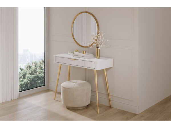 Стіл туалетний Perfect Home Ланте / Lante 1S/100 з 1 шухлядою і золотими ніжками Білий
