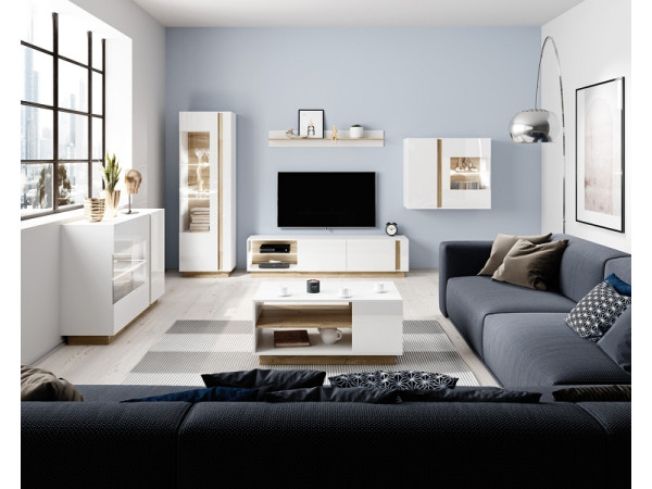 Вітрина навісна Perfect Home Арко / Arco 2-дверна 2D1W/96 Білий глянець/дуб грандсон