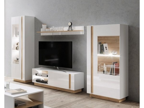 Вітрина висока Perfect Home Арко / Arco 1-дверна 1D1W/60 Білий глянець/дуб грандсон