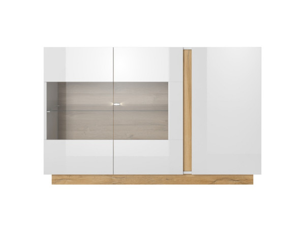 Комод з вітриною Perfect Home Арко / Arco 3-дверний 3D2W/138 Білий глянець/дуб грандсон