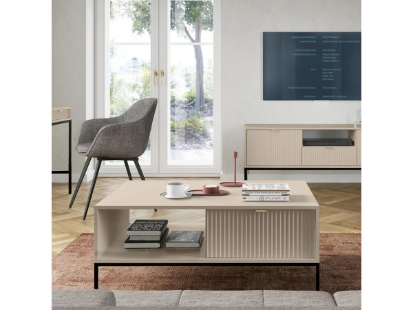 Стіл журнальний Perfect Home Нова / Nova з 2 шухлядами та чорними ніжками L104 Кашемір