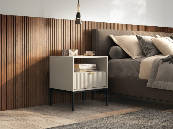 Тумба приліжкова Perfect Home Нова / Nova з 1 шухлядою і чорними ніжками S54 Кашемір