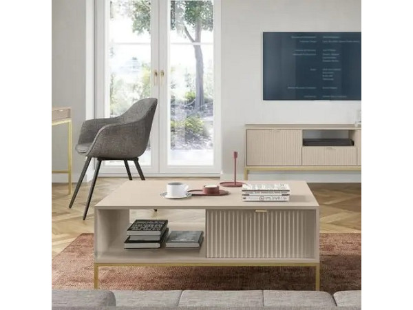 Стіл журнальний Perfect Home Нова / Nova з 2 шухлядами та золотими ніжками L104 Кашемір