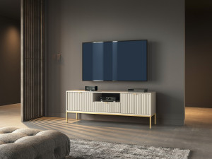 Тумба під телевізор Perfect Home Нова / Nova 2-дверна з 1 шухлядою і золотими ніжками RTV154 Кашемір