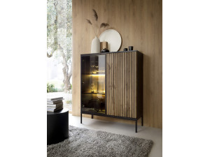 Вітрина низька з підсвіткою Perfect Home Сенто / Sento WT104 2-дверна Чорний/дуб вотан