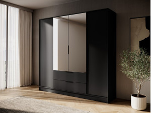 Шафа для одягу Perfect Home Келлі / Kelly 4DL 4-дверна з дзеркалом Чорний