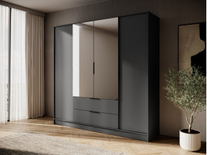 Шафа для одягу Perfect Home Келлі / Kelly 4DL 4-дверна з дзеркалом Графіт
