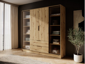 Гардеробна / шафа для одягу Perfect Home Келлі / Kelly 4DRD 4-дверна з боковими прозорими дверцятами Дуб артизан