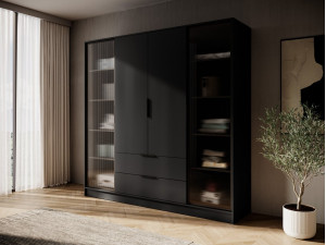 Гардеробна / шафа для одягу Perfect Home Келлі / Kelly 4DRD 4-дверна з боковими прозорими дверцятами Чорний