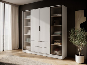 Гардеробна / шафа для одягу Perfect Home Келлі / Kelly 4DRD 4-дверна з боковими прозорими дверцятами Кашемір