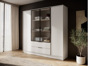 Гардеробна / шафа для одягу Perfect Home Келлі / Kelly 4DRM 4-дверна з центральними прозорими дверцятами та додатковими полицями Кашемір