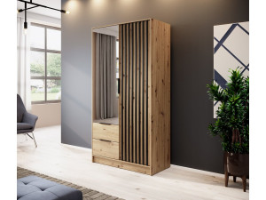 Шафа для одягу Perfect Home Неллі / Nelly 2D 2-дверна з дзеркалом Дуб артизан/чорний