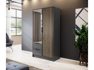 Шафа для одягу Perfect Home Неллі / Nelly 2D 2-дверна з дзеркалом Графіт/дуб артизан