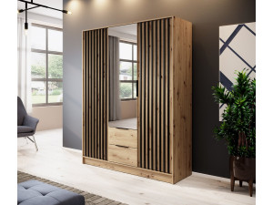 Шафа для одягу Perfect Home Неллі / Nelly 3D 3-дверна з дзеркалом Дуб артизан/чорний