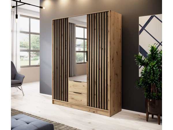 Шафа для одягу Perfect Home Неллі / Nelly 3D 3-дверна з дзеркалом Дуб артизан/чорний