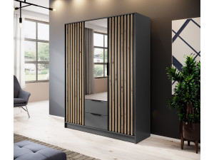 Шафа для одягу Perfect Home Неллі / Nelly 3D 3-дверна з дзеркалом Графіт/дуб артизан
