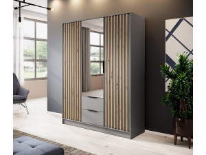 Шафа для одягу Perfect Home Неллі / Nelly 3D 3-дверна з дзеркалом Сірий/дуб артизан