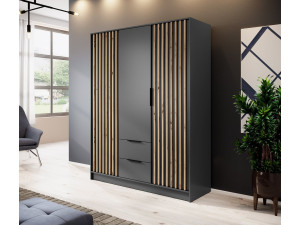 Шафа для одягу Perfect Home Неллі / Nelly 3D 3-дверна Графіт/дуб артизан