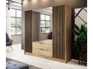Шафа для одягу Perfect Home Неллі / Nelly 4D 4-дверна з дзеркалом Дуб артизан/чорний