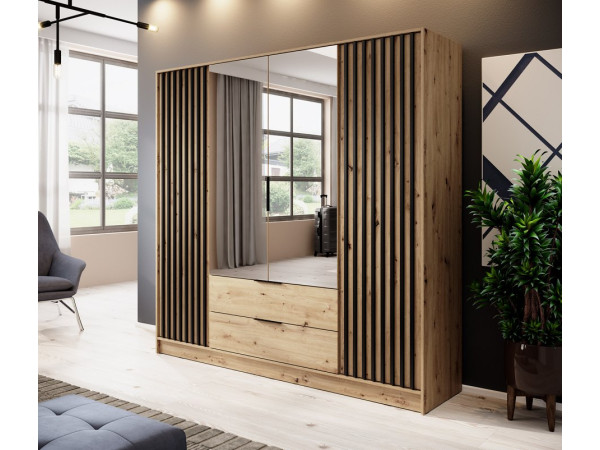 Шафа для одягу Perfect Home Неллі / Nelly 4D 4-дверна з дзеркалом Дуб артизан/чорний